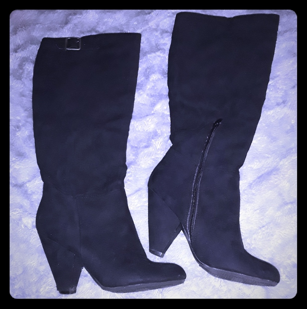 Black suede knee high boots